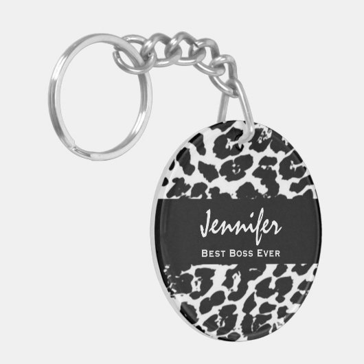Bester Chef-überhaupt Name-Schwarz-weißer Leopard Schlüsselanhänger (Vorderseite links)