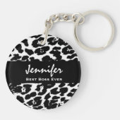 Bester Chef-überhaupt Name-Schwarz-weißer Leopard Schlüsselanhänger (Rückseite)
