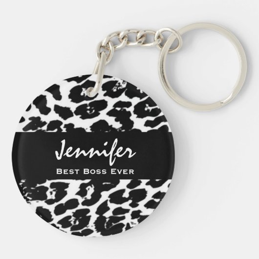 Bester Chef-überhaupt Name-Schwarz-weißer Leopard Schlüsselanhänger (Rückseite)