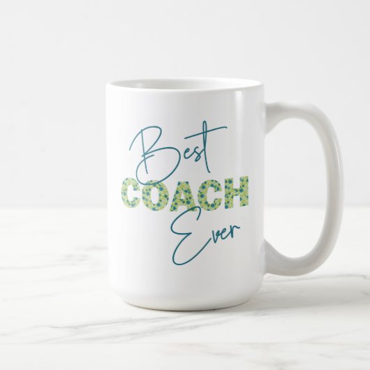Bester Coach je Aquamariner Blumentext Personalisi Kaffeetasse (Rechts)