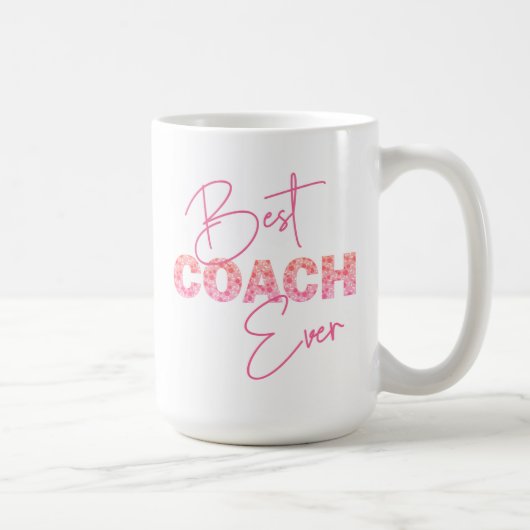 Bester Coach je rosa Blumentext Personalisiert Kaffeetasse (Rechts)