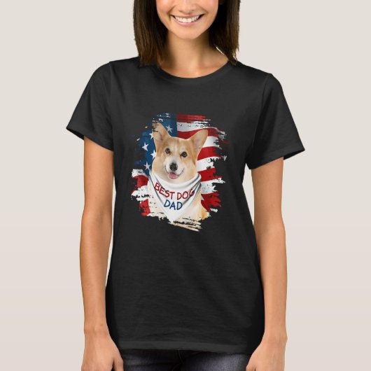Bester Corgi-Vater Aller Zeiten Amerikanische Flag T-Shirt (Vorderseite)