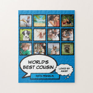 Bester Cousin 12 Foto-Collage Blau Lustig Comic Puzzle