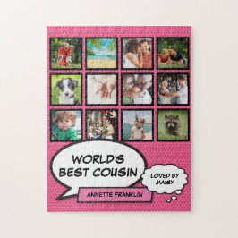 Bester Cousin 12 Foto Collage Pink Fun Comic Puzzle