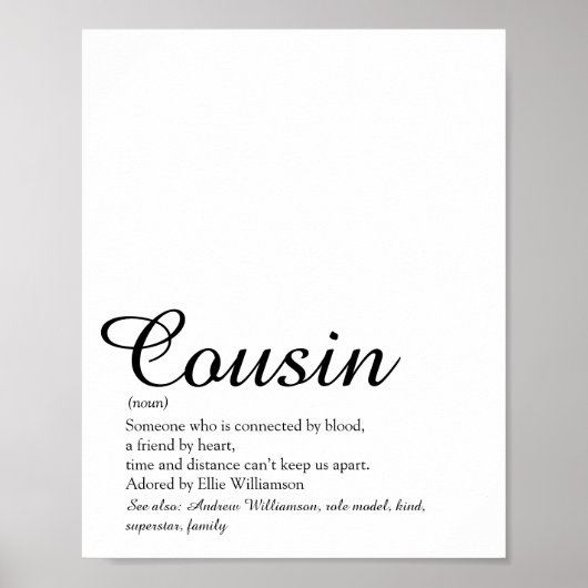 Bester Cousin Definition Skript Schwarz und Weiß Poster (Vorne)