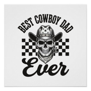 Bester Cowboy-Vater-Totenkopf-Western-Shirt-Design Poster