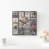Bester Daddy je 11 Foto Collage Black Wood Quadratische Wanduhr (Zuhause)