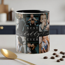 Bester Daddy je Black Woodgrain FotoCollage Zweifarbige Tasse