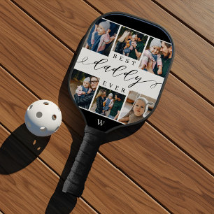 Bester Daddy je Script Vatertag FotoCollage Pickleball Schläger