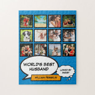 Bester Ehemann der Welt 12 Foto Blau Lustiger Comi Puzzle