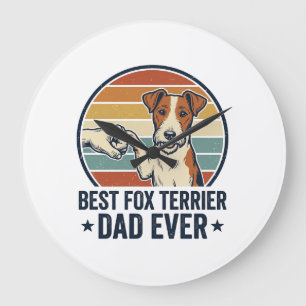 Bester Fox Terrier-Vater überhaupt Vintage-Hundefr Große Wanduhr