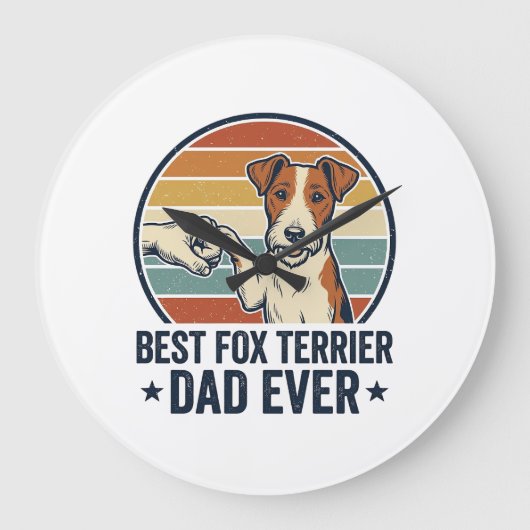 Bester Fox Terrier-Vater überhaupt Vintage-Hundefr Große Wanduhr (Vorderseite)