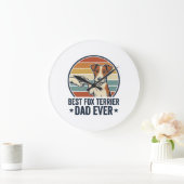 Bester Fox Terrier-Vater überhaupt Vintage-Hundefr Große Wanduhr (Zuhause)