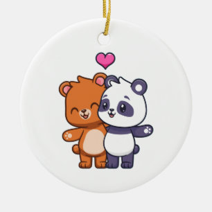 Bester Freund Bär und Panda Umarmen sich Keramik Ornament