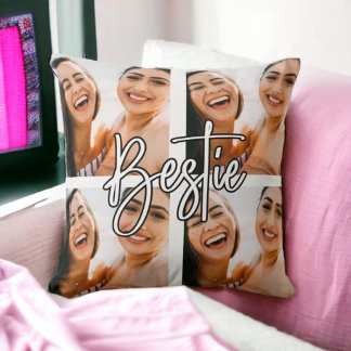 Bester Freund bbf Foto Collage Text Throw Kissen