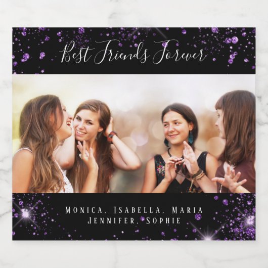 Bester Freund für immer Foto schwarzer lila Glitze Schaumweinetikett (Einzelnes Label)