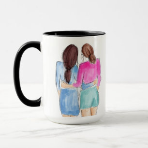 Bester Freund Geschenk Zwei brünette Mädchen Aquar Tasse