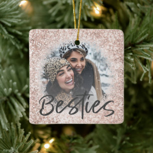 Bester Freund Pink Glitter Bestie Foto-Andenken Keramikornament