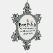 Bester Freund weiß Schneeflocken Zinn-Ornament (Links)