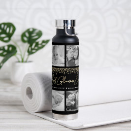 Bester Glamma je 10 Foto Collage Gold Glitzer Trinkflasche