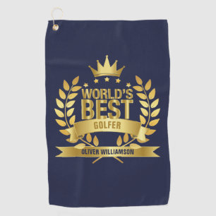 Bester Golfer der Welt in Navy Blau und Gold 5 Ste Golfhandtuch