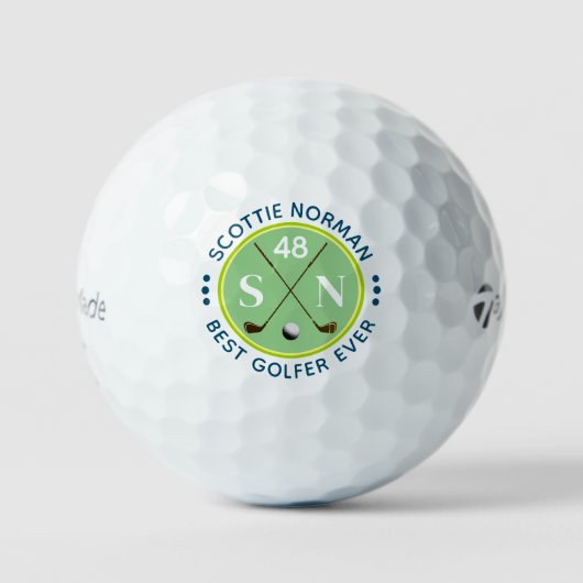 "Bester Golfspieler aller Zeiten" grünes Mongramm Golfball (Vorderseite)