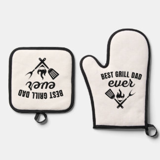 "Bester Grill-Vater je Oven Mitt und Pot Holder Ofenhandschuh & Topflappen-Set