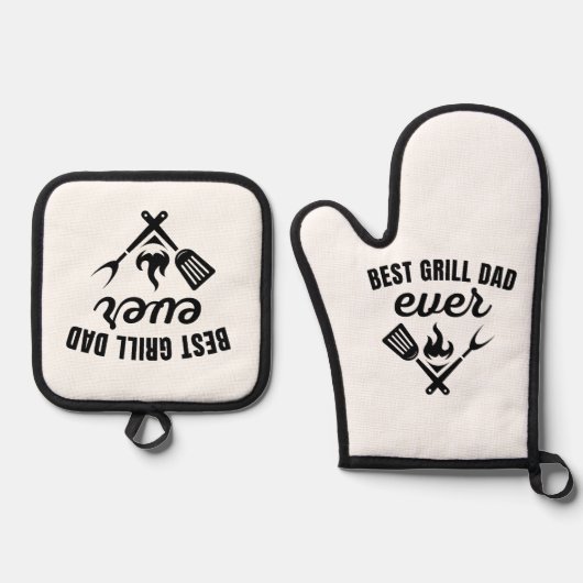 "Bester Grill-Vater je Oven Mitt und Pot Holder Ofenhandschuh & Topflappen-Set (Vorderseite)