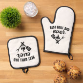 "Bester Grill-Vater je Oven Mitt und Pot Holder Ofenhandschuh & Topflappen-Set (Oben Unten)