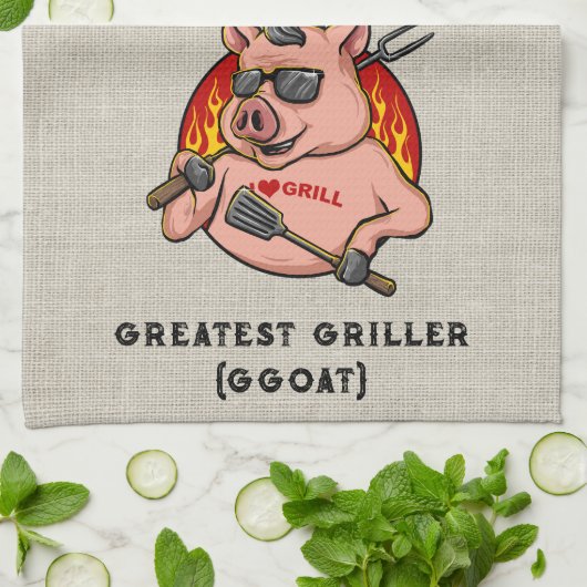 Bester Griller Pig Mascot Personalisiert Geschirrtuch (Gefaltet)