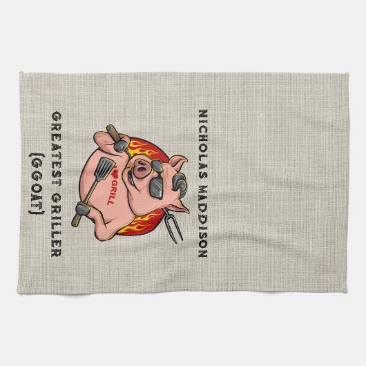Bester Griller Pig Mascot Personalisiert Geschirrtuch (Horizontal)