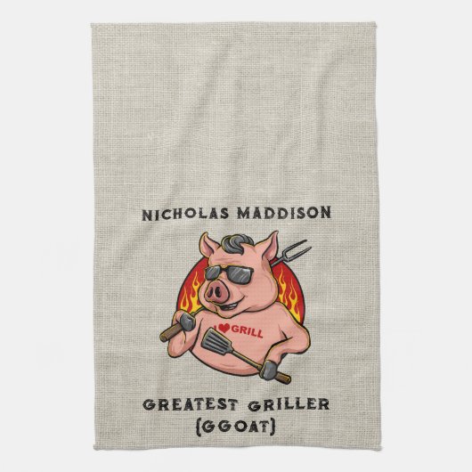 Bester Griller Pig Mascot Personalisiert Geschirrtuch (Vertikal)
