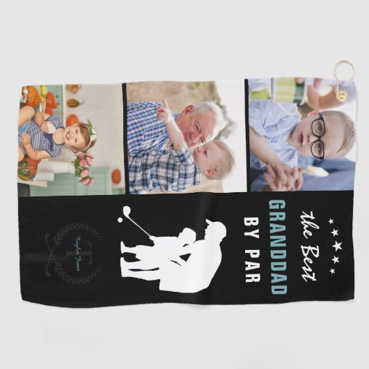 Bester Großvater nach Par | Monogramm-FotoCollage Golfhandtuch (Horizontal)