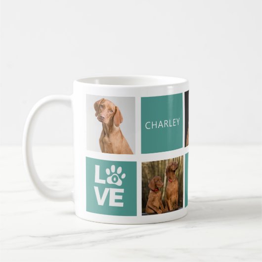 Bester Hund je Aquamarin Personalisiert 5 Foto Tas Kaffeetasse (Links)