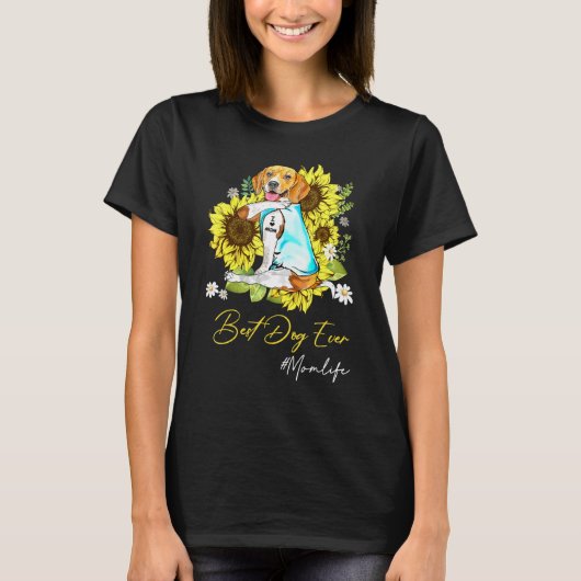 Bester Hund je Beagle Sonnenblumen Mama Leben T-Shirt (Vorderseite)
