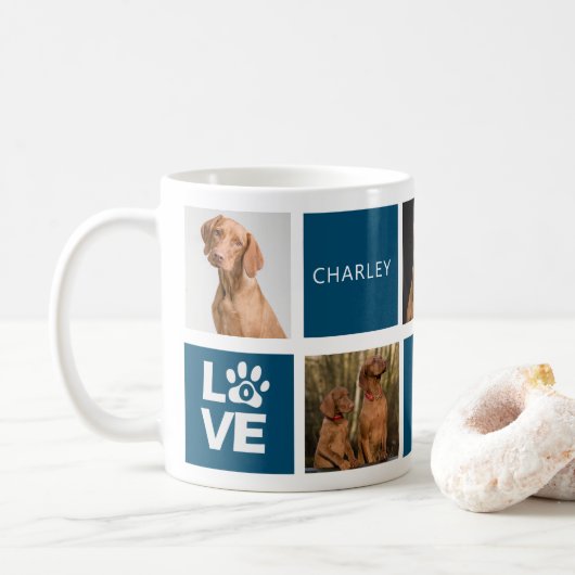 Bester Hund je dunkelblau Personalisiert 5 Foto Ta Kaffeetasse (Mit Donut)