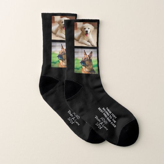 Bester Hund-Vater Personalisiert 2 Fotos Schwarz Socken (Paar)