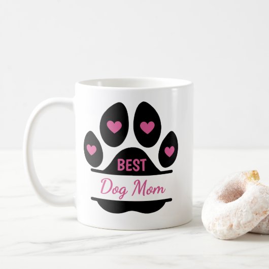 Bester Hundemama-Pfotenabdruck Kaffeetasse (Mit Donut)