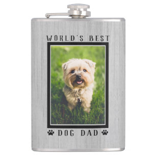 Bester Hundepapa der Welt Pfotenabdrücke Foto Rust Flachmann