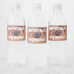 Bester Hundespazierer der Welt Groovy Pfotenabdruc Wasserflaschenetikett