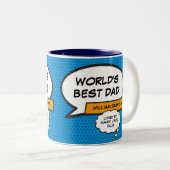 Bester je Vater, Papa, Father Fun Comic Buch Blau Zweifarbige Tasse (VorderseiteRechts)