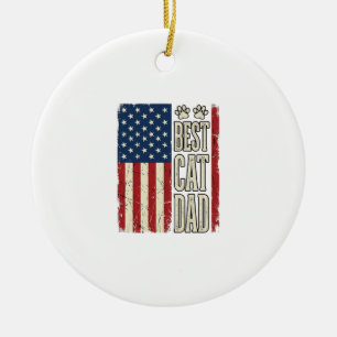 Bester Katzen-Vater Vintage-Flag-Shirt-Design_1 Keramik Ornament
