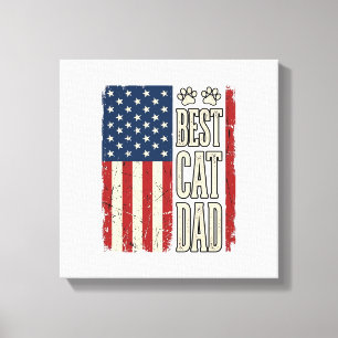Bester Katzen-Vater Vintage-Flag-Shirt-Design_1 Leinwanddruck