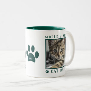 Bester Katzenpapa der Welt Foto Name Pfotenabdrück Zweifarbige Tasse