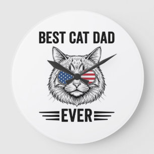 Bester Katzenvater überhaupt Patriotisches Vintage Große Wanduhr
