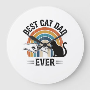Bester Katzenvater überhaupt Vintage Katzenliebhab Große Wanduhr