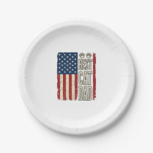 Bester Katzenvater Vintage-Flag-Shirt-Design_1 Pappteller