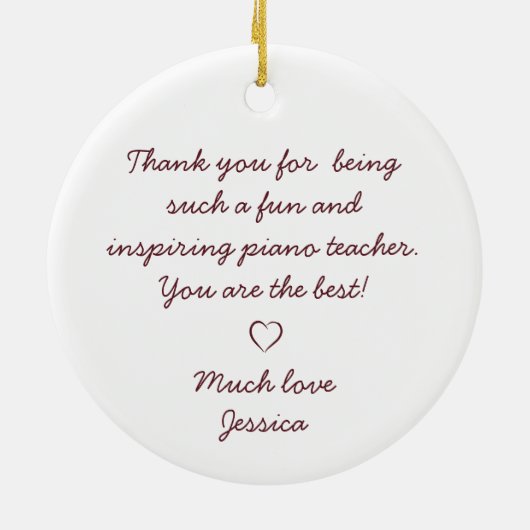 Bester Klavierlehrer Maßgeschneidertes Geschenk Keramik Ornament (Hinten)