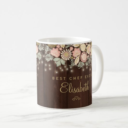 Bester Koch je personalisierter Name elegant rusti Kaffeetasse (VorderseiteRechts)