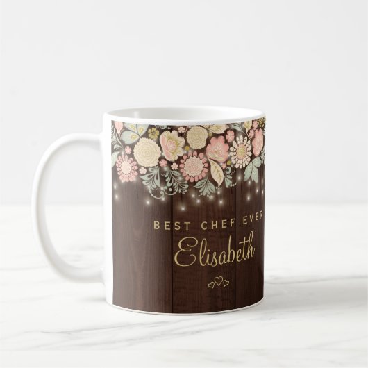 Bester Koch je personalisierter Name elegant rusti Kaffeetasse (Links)